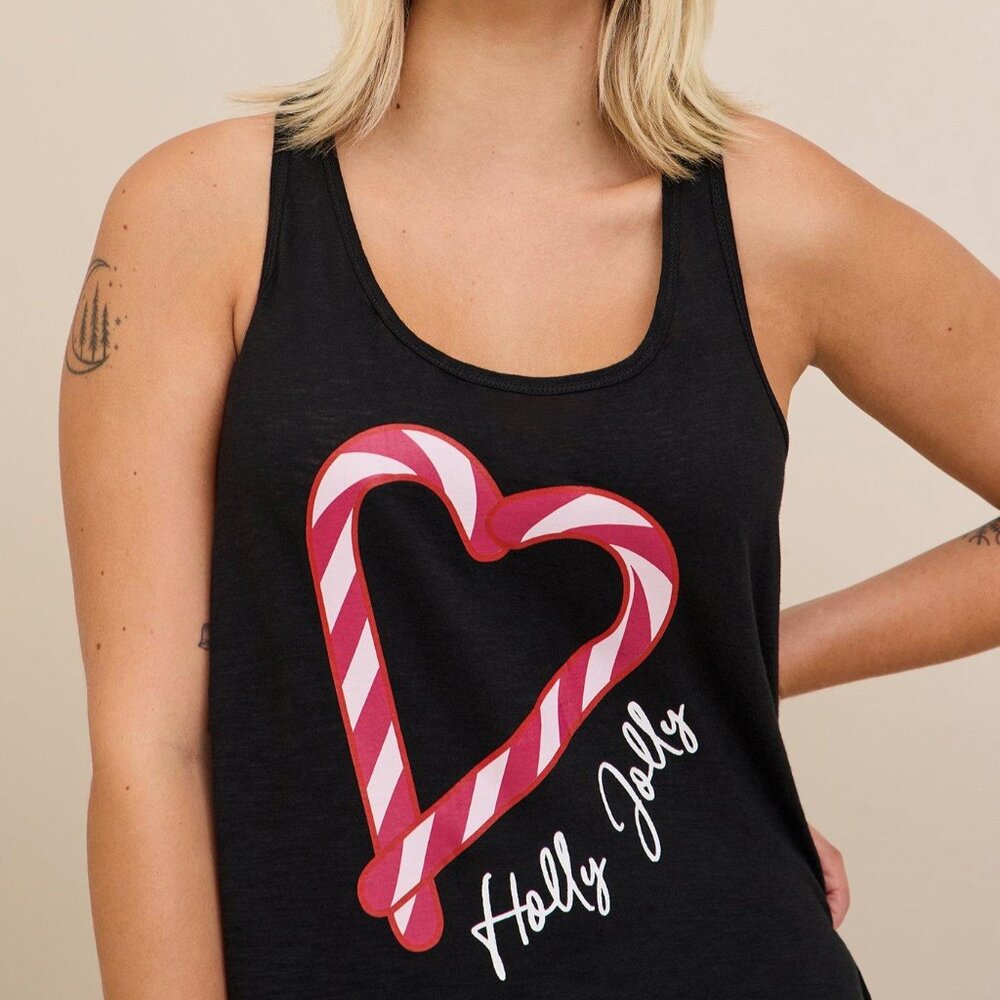 Torrid Black Tank Top with Red Candy Cane Heart